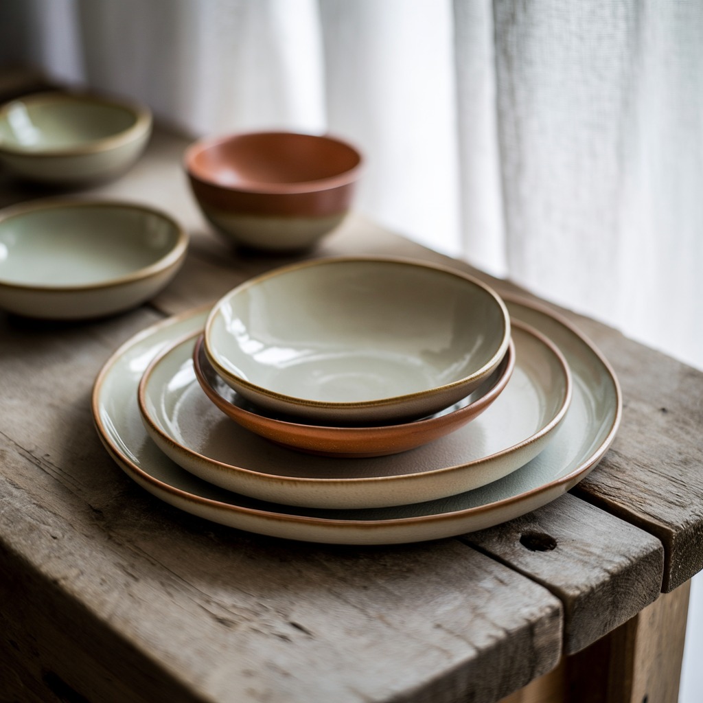 Handmade ceramic dinnerware set with organic shapes
